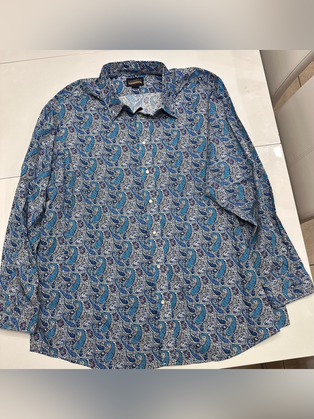 Cremieux Premium Denim Paisley Button Down Shirt Big & Tall 3XT Blue Teal